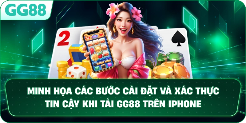 Minh họa các bước cài đặt và xác thực tin cậy khi tải GG88 trên iPhone.